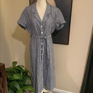 Quince Blue Striped Midi Dress